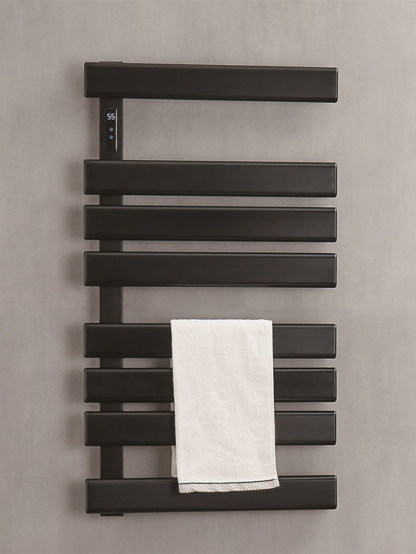 Square 8 Bar Aluminum Alloy Matt Black Straight 500mm Wide Thermo Heated Towel